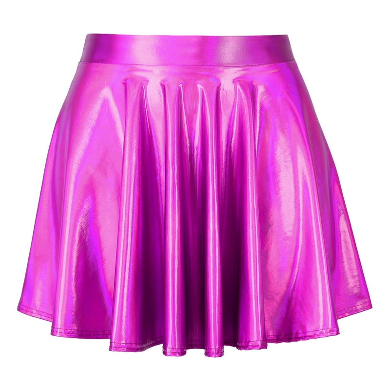 HDE Girl's Metallic Skater Skort Dance Athletic Shiny Holographic Scooter Skirt Fuchsia - 10 - Image 4